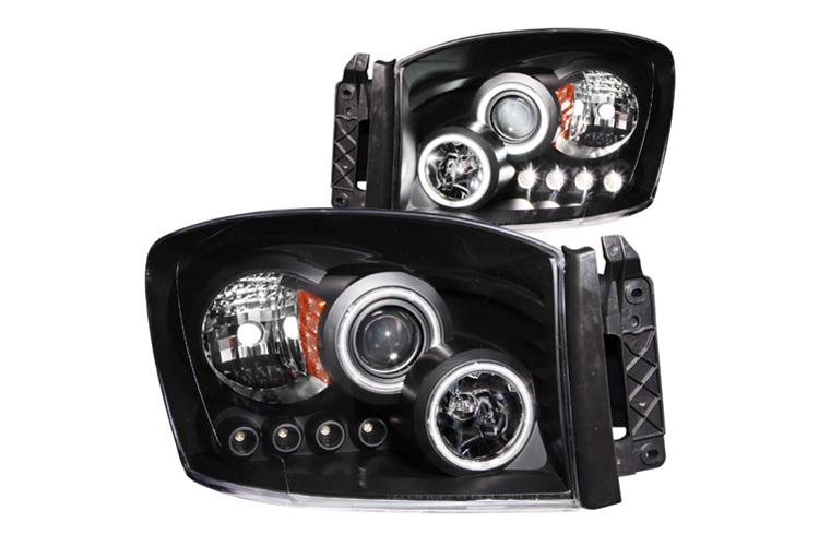 Black CCFL Projector Headlights With LEDs 06-08 Dodge Ram - Click Image to Close